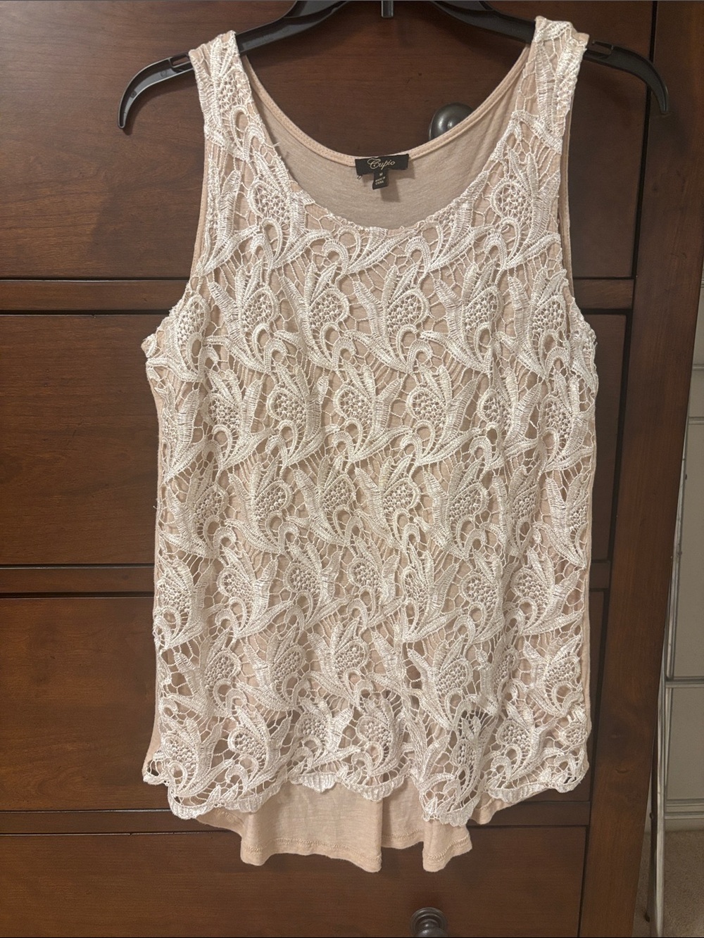 Cupio Cream Lace Overlay Tank Top